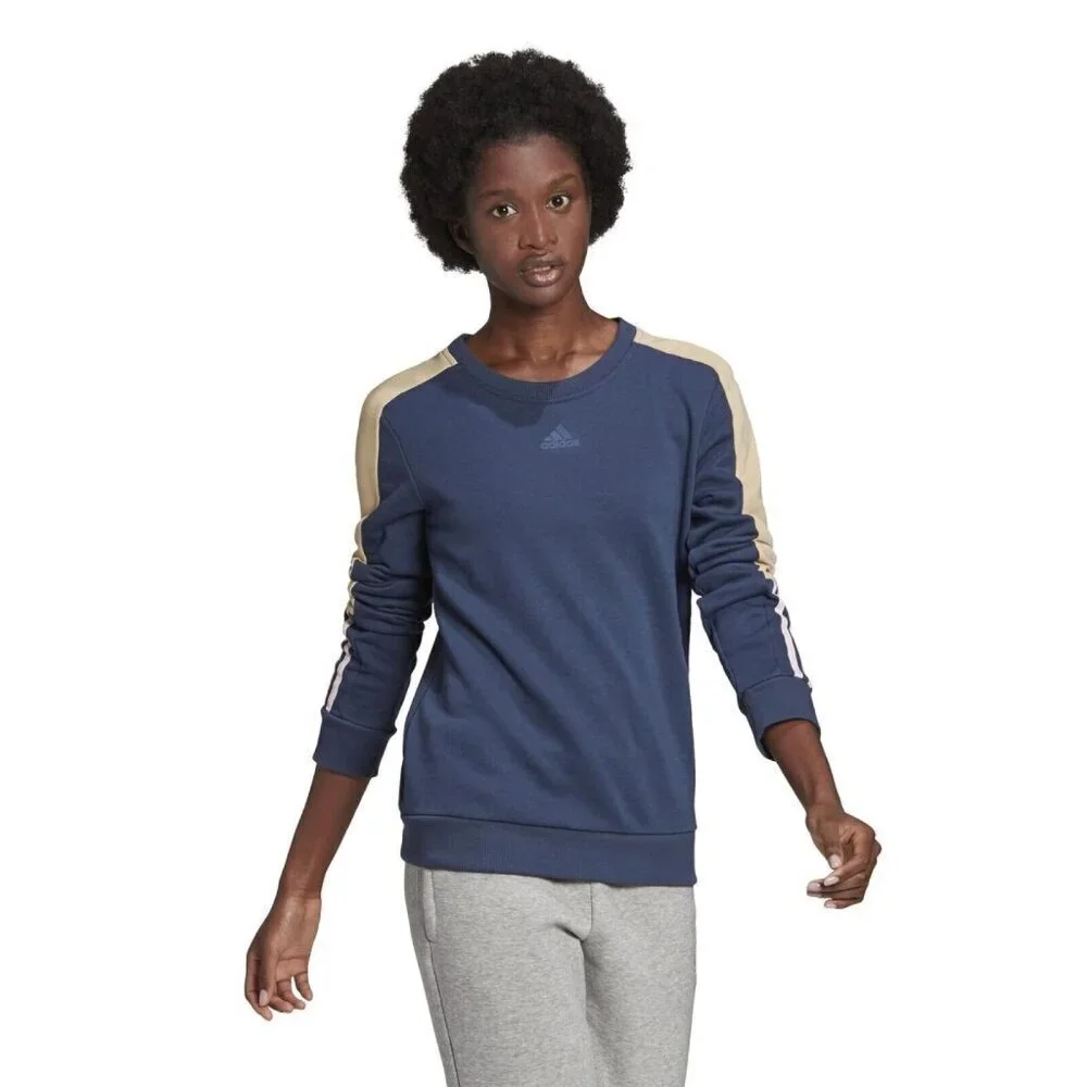 Adidas Sweatshirt womens Essentials Crewneck Logo Colorblock Blue & Tan NWT XS